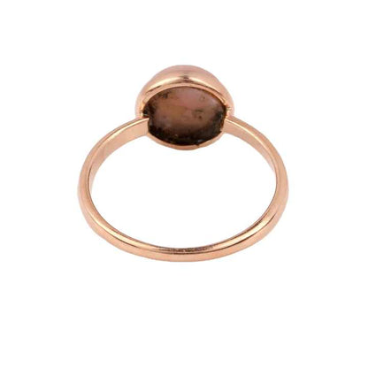 Hot Selling 2025 Wholesale 10mm Pink Opal Copper Turquoise Stone Bezel Rose Gold Plated Silver Dainty Round Shape Ring for Her