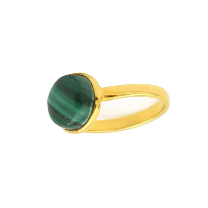 Best Selling Natural Green Malachite Gemstone Solid 925 Sterling Silver 18k Gold Plated Micron Handmade Jewelry Ring for Women
