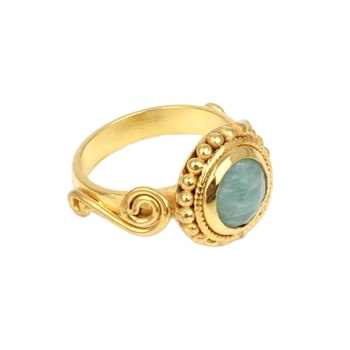 Hot Setting Solid 925 Sterling Silver 18k Gold Plated Green Amazonite Round Cut Bezel Setting Handmade Women Ring Fine Jewelry