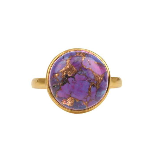 18K Gold Plated Handmade Dainty Gemstone Ring Women Beautiful 12mm Purple Copper Turquoise Genuine 925 Sterling Silver Fine