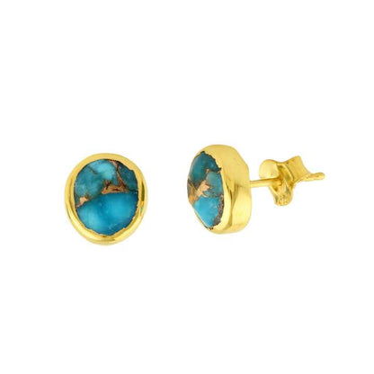 Stunning Design Natural Blue Copper Turquoise Earrings Gemstone Jewelry Supplier Sterling Silver Gold Plated Stud Earring