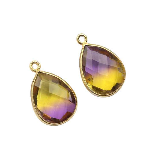 Beautiful Colorful 12x16mm Faceted Tourmaline Quartz Gemstone Sterling Silver Gold Plated Teardrop Charm Pendant for Women Gift