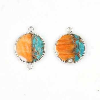 Best Selling 12mm Double Hole Bail Charm Connector Pretty Spiny Oyster Copper Turquoise Stone Fine Pendants Charms Jewelry