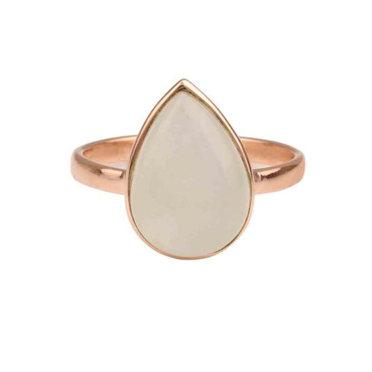 High Quality 12x16mm Genuine White Moonstone Polished 2 Micron Pear Women's Sterling Silver Rose Gold Plated 2 Micron Pear Ring