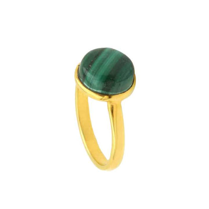 Best Selling Natural Green Malachite Gemstone Solid 925 Sterling Silver 18k Gold Plated Micron Handmade Jewelry Ring for Women