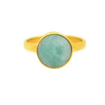 High Quality 10mm Natural Amazonite Gemstone Ring Delicate Handmade 18K Gold 925 Silver Plated Excellent Women's Fine Jewelry