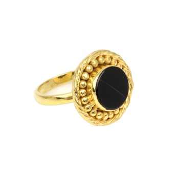 18K Gold Plated Boho Designer Ring 12mm Natural Black Onyx Stone Bezel Genuine 925 Silver Beautiful Dainty 18K Gold Ring Fine