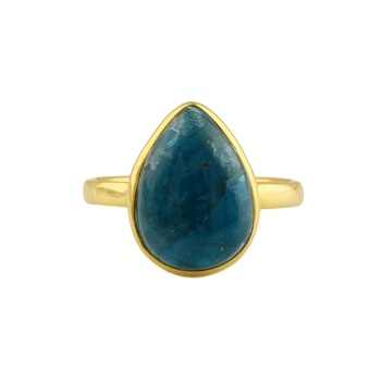 Best Quality 18K Gold Plated Minimalist Dainty Pear Shape Ring 10x14mm Neon Apatite Gemstone Fine Jewelry Design for Her