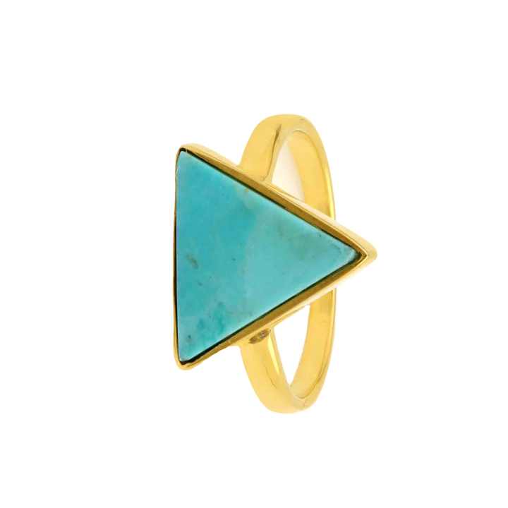 Triangle Shape Single Stone Ring Natural Arizona Turquoise Statement Ring Gemstone Jewelry 925 Sterling Silver Gold Plated Ring