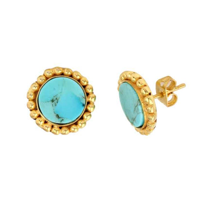 Top Selling Wholesale Arizona Turquoise Gemstone 18k Gold Plated Sterling Silver Dainty Designer Boho Stud Earrings for Women