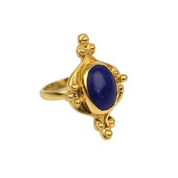 Best Selling 10x14mm Lapis Lazuli 18k Shiny Gold Plated Genuine 925 Sterling Silver Oval Vintage Designer Dainty Wedding Party