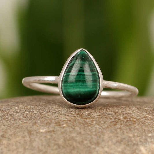 High Selling 8x12mm Malachite Pear Shape Gemstone Solid 925 Sterling Silver Women's Ring Handmade Fine Jewelry