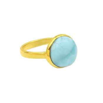 Best Quality Solid 925 Sterling Silver 18k Gold Plated Natural Larimar Round 10mm Bezel Setting Ring for Women Handmade Jewelry
