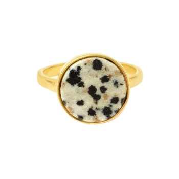 Hot Selling Solid 925 Sterling Silver Genuine Dalmatian Round 12mm Coin Shape 18k Gold Filled Dainty Minimalist Band Ring