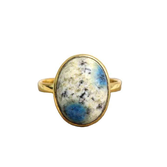 10x14mm Natural K2 Jasper Gemstone Bezel Jewelry Wholesale Genuine 925 Sterling Silver 18k Gold Plated Oval Shape Ring for Women