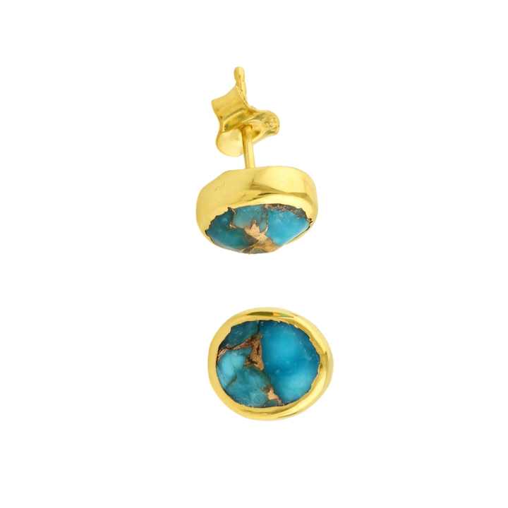 Stunning Design Natural Blue Copper Turquoise Earrings Gemstone Jewelry Supplier Sterling Silver Gold Plated Stud Earring