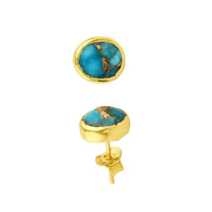 Stunning Design Natural Blue Copper Turquoise Earrings Gemstone Jewelry Supplier Sterling Silver Gold Plated Stud Earring
