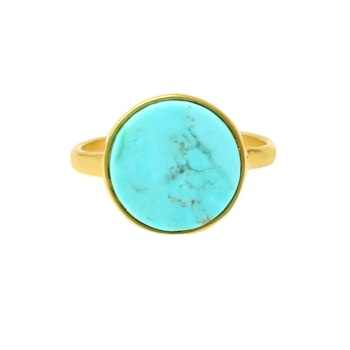 Solid 925 Sterling Silver 18K Gold Plated Handmade Kingman Blue Arizona Turquoise 12mm Ring for Women High Quality Fine Jewelry