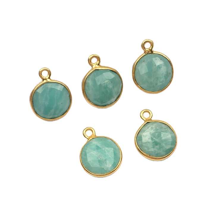High Quality 12mm Natural Amazonite Gemstone Round Shape 925 Silver Bezel Charm Wholesale Lot For Pendants Necklace Fine Jewelry