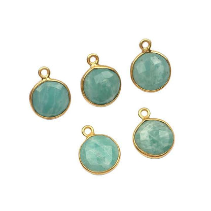 High Quality 12mm Natural Amazonite Gemstone Round Shape 925 Silver Bezel Charm Wholesale Lot For Pendants Necklace Fine Jewelry