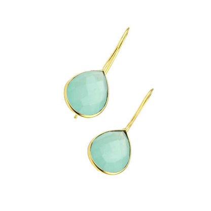Best Selling Genuine Aqua Chalcedony 18k Gold Plated Sterling Silver Waterproof Jewelry Dainty Teardrop Fine Earrings for Her