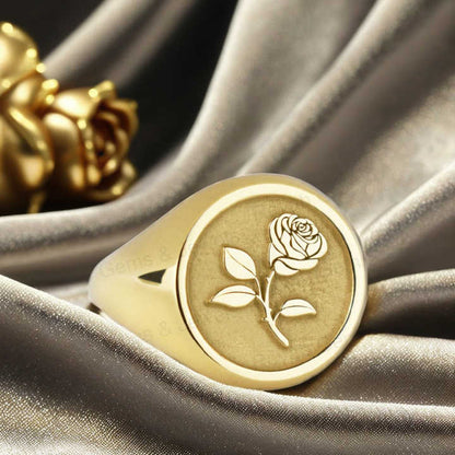 Best Selling Beautiful 925 Sterling Silver Engraved Rose Bouquet Flower Signet Monogram Unisex Ring Personalized Fine Jewelry