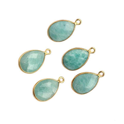 Best Selling Top Quality 12x16mm Natural Amazonite Gemstone Bezel 18k Yellow Gold Plated 925 Silver Charm Pendant for Necklace