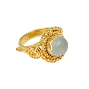 18K Gold Plated Beautiful 8mm Natural White Moonstone Solid 925 Sterling Silver Boho Simple Gemstone Ring Elegant Fine Jewelry