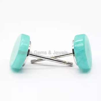 New Arrival Solid 925 Sterling Silver Natural Amazonite 12mm Round Smooth 18k Gold Plated Stud Dangle Earring Fine Jewelry