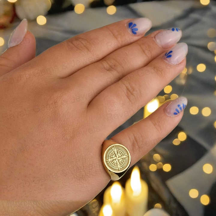 Christmas Sale Solid 925 Sterling Silver Retro Compass Engraving Signet Ring for Women & Men Fine Handmade Unique Fine Gifts
