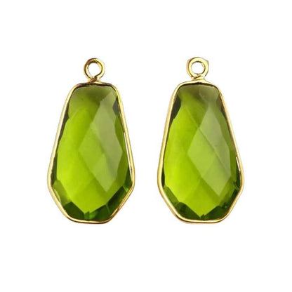 Best Quality Solid 925 Sterling Silver 18k Gold Filled Peridot Quartz Hydro 12x20mm Checker Cut Loop Charm Connector Pendant
