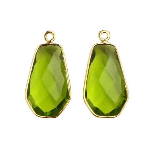 Best Quality Solid 925 Sterling Silver 18k Gold Filled Peridot Quartz Hydro 12x20mm Checker Cut Loop Charm Connector Pendant