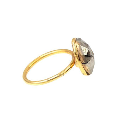 Natural Pyrite Gemstone Silver Bezel Ring Design Best Selling Indian Jewelry 925 Sterling Silver 18k Gold Plated Statement Ring
