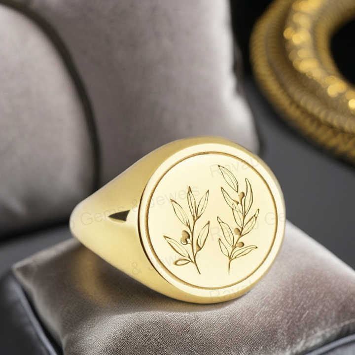 Christmas Sale Solid 925 Sterling Silver Botanical Olive Branch Engraving Signet Ring for Women & Men Fine Handmade Unique Gifts