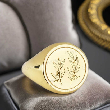 Christmas Sale Solid 925 Sterling Silver Botanical Olive Branch Engraving Signet Ring for Women & Men Fine Handmade Unique Gifts