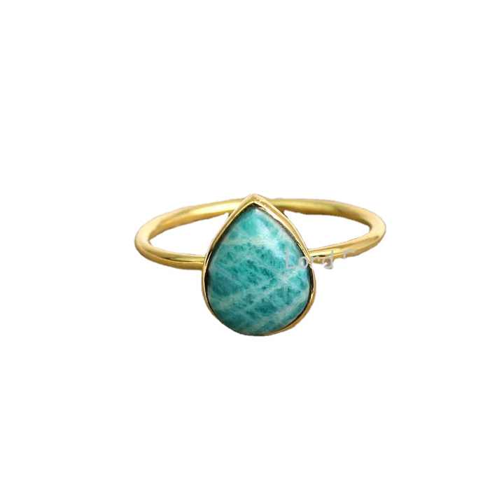 Natural Amazonite Sterling Silver Gold Plated Stacking Ring