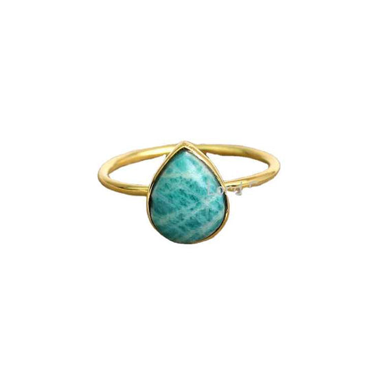 Natural Amazonite Sterling Silver Gold Plated Stacking Ring