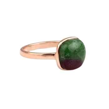 12mm Natural Ruby Zoisite Gemstone Bezel Cushion Shape Ring Handmade Dainty Rose Gold Plated 925 Silver Jewelry for Women