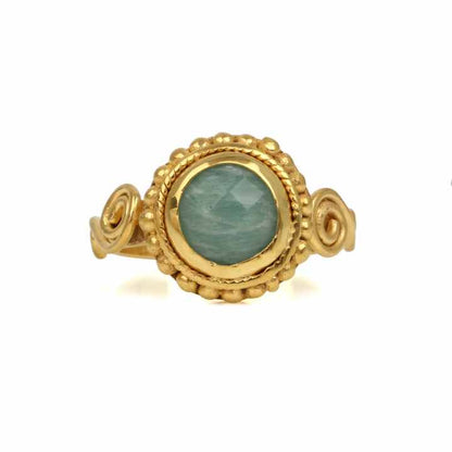 Hot Setting Solid 925 Sterling Silver 18k Gold Plated Green Amazonite Round Cut Bezel Setting Handmade Women Ring Fine Jewelry