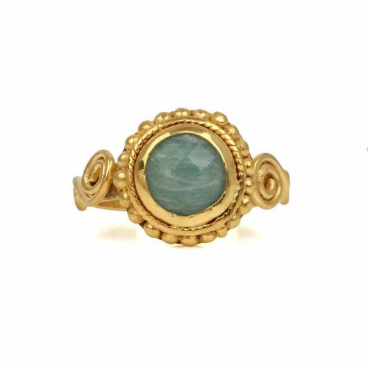 Hot Setting Solid 925 Sterling Silver 18k Gold Plated Green Amazonite Round Cut Bezel Setting Handmade Women Ring Fine Jewelry