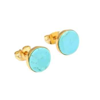Wholesale 925 Sterling Silver Bezel Gold Plated Stud Earrings Natural Gemstone Arizona Turquoise Fine Indian Jewelry