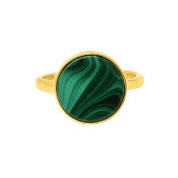 Top Selling 12mm Genuine Malachite Flat Gemstone Jewelry 18k Gold Plated Sterling Silver Handmade Beautiful Dainty Ring for Her