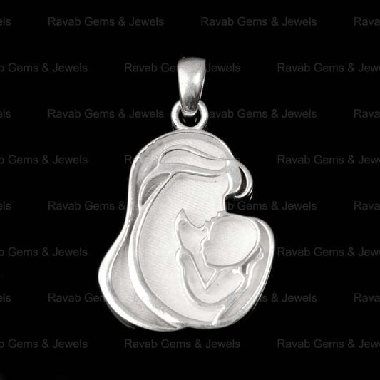 Solid Real 925 Sterling Silver 25mm Mother Kissing Baby Semi Mount Charm Pendant Blank Setting for Resin & Ashes Work Jewelry