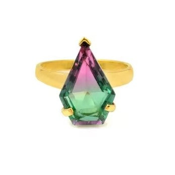 solid 925 sterling 18k gold plated tourmaline kite shape ring for women's fine handmade jewelry
