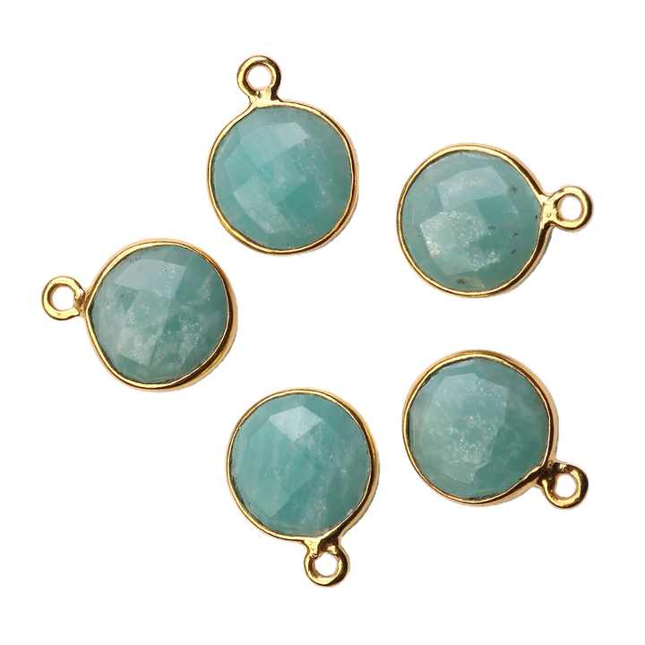 High Quality 12mm Natural Amazonite Gemstone Round Shape 925 Silver Bezel Charm Wholesale Lot For Pendants Necklace Fine Jewelry