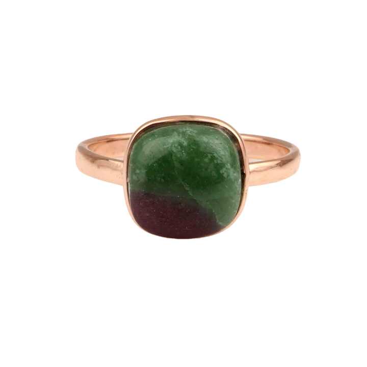12mm Natural Ruby Zoisite Gemstone Bezel Cushion Shape Ring Handmade Dainty Rose Gold Plated 925 Silver Jewelry for Women