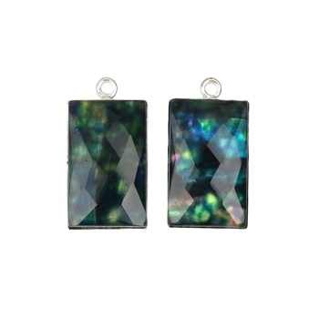 12x20mm Blue Ammolite Hydro Quartz Bezel Genuine 925 Sterling Silver Rectangle Pendant with Rhodium Plating Fine Jewelry Charms