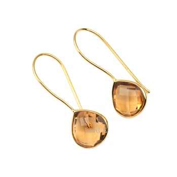 Best Selling 18K Gold Plated 925 Silver Drop Earrings Women Handmade Heart Shape Champagne Hydro Quartz Gemstone Bezel Set 12mm