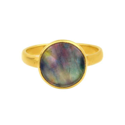 Best Selling 10mm Abalone Shell Hydro Quartz Gemstone Ring Latest Design 18K Gold Plated Handmade Sterling Silver Ring for Women