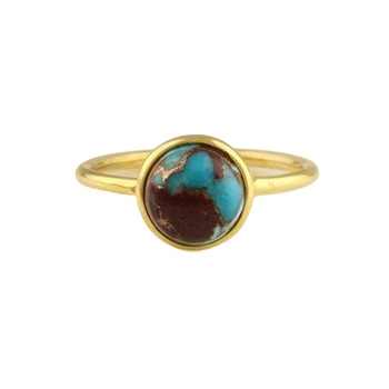 Hot Selling 925 Sterling Silver Unisex Ring 12mm Natural Lava Copper Mohave Turquoise Gemstone Trendy Boho Style for Parties